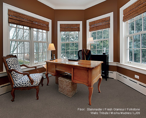 study - mocha walls - stainmaster carpet - windows - desk