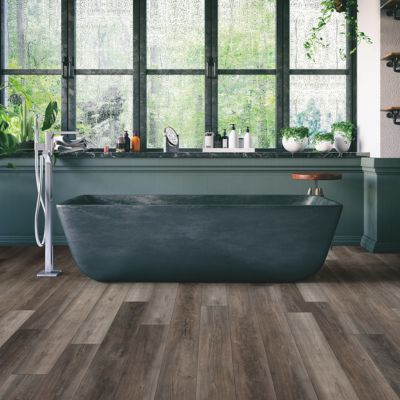 luxury vinyl plank flooring in a green bathroom with large windows for Scottsdale, AZ, homes